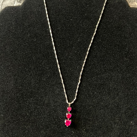 Heart Pendent With Lab Created Ruby Stones/ Italy 925 - Picture 1 of 3